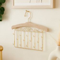 Perchero decorativo de pared para joyas de metal dorado y terciopelo beige claro