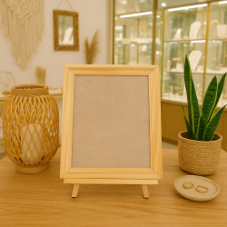 Joyero en forma de marco de madera y algodón beige natural con soporte - 9903