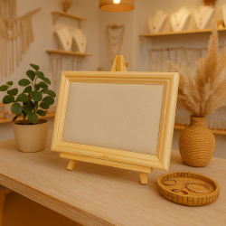 Joyero en forma de marco de madera y algodón beige natural con soporte - 9903