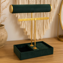 Expositor para joyas para pulseras, pendientes y anillos de terciopelo verde abeto