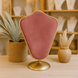 Busto para joyas de metal dorado y terciopelo bicolor rosa empolvado y rosa blush