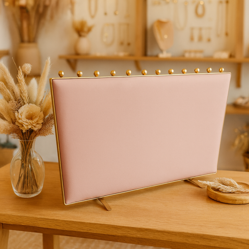 Gran colgador de collares bicolor de terciopelo rosa empolvado y rosa blush