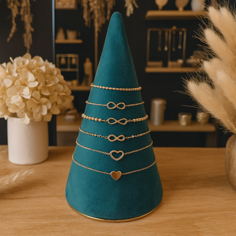 Cono para pulseras de terciopelo azul pato