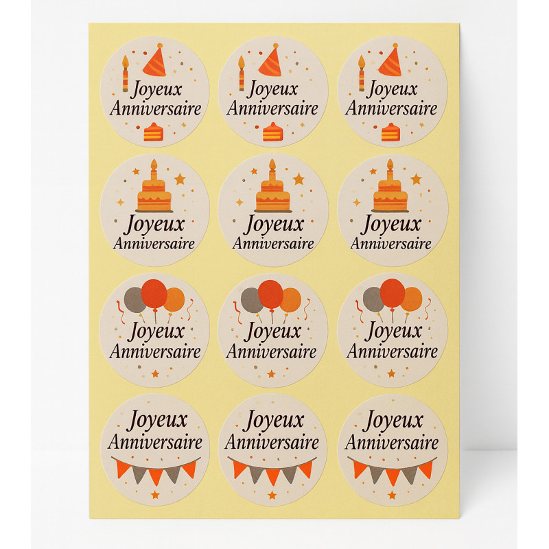 120 etiquetas redondas para regalos de 3 cm - Feliz cumpleaños