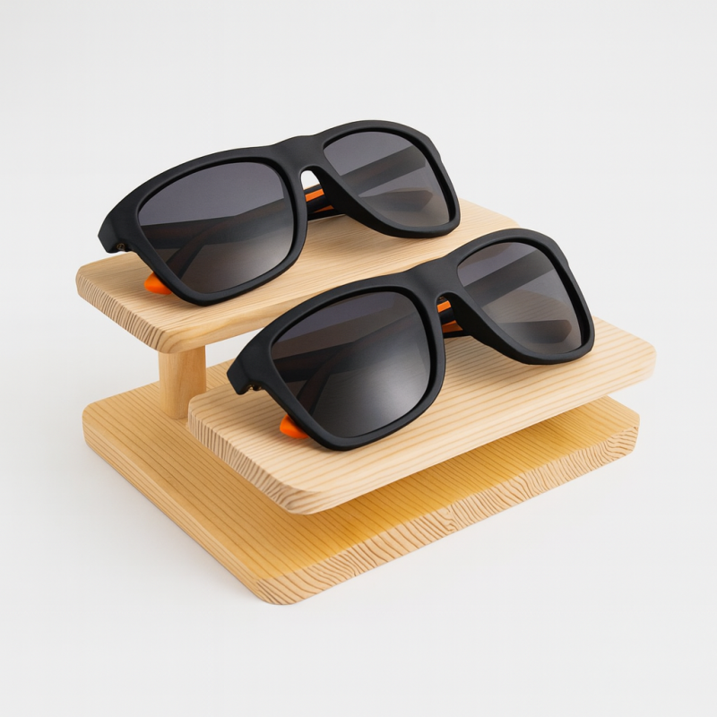 Pequeño soporte de presentación para gafas en forma de escalera de madera para 2 pares