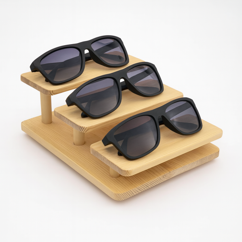 Expositor de gafas en forma de escalera de madera para 3 pares