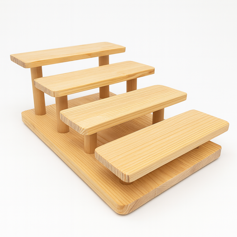 Soporte para gafas de madera en bruto con forma de escalera para 4 pares