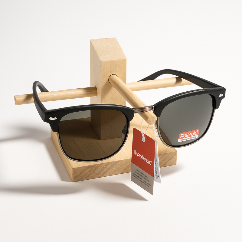 Pequeño expositor de madera sin tratar para 1 par de gafas