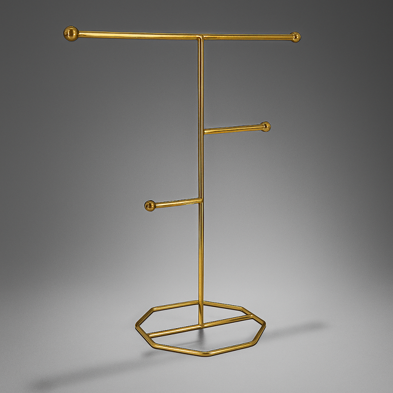 Gran árbol para joyas en forma de T de metal dorado, 26 cm