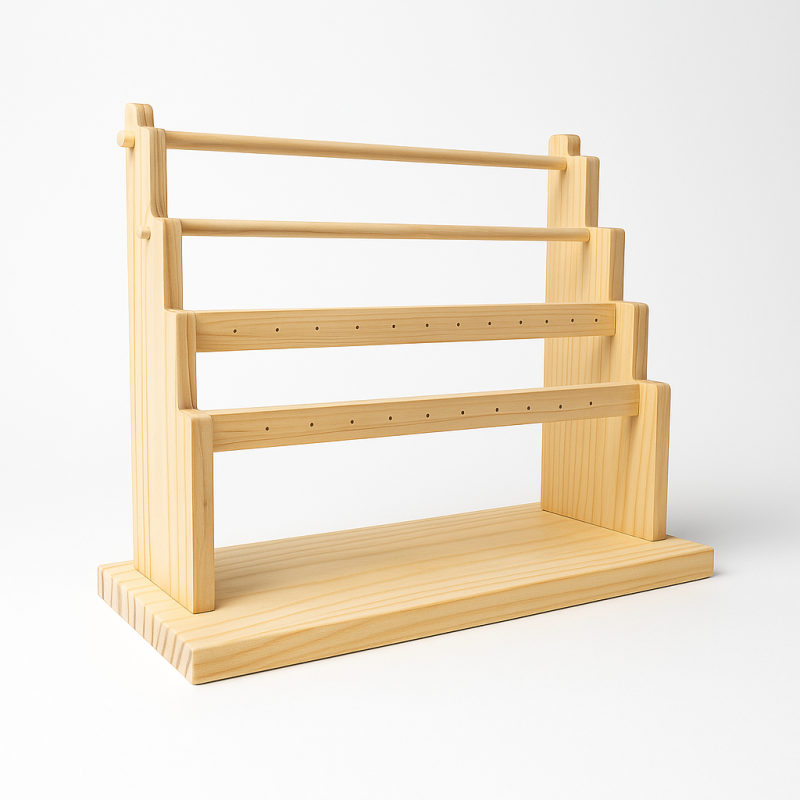 Expositor de pendientes de madera natural de 4 niveles