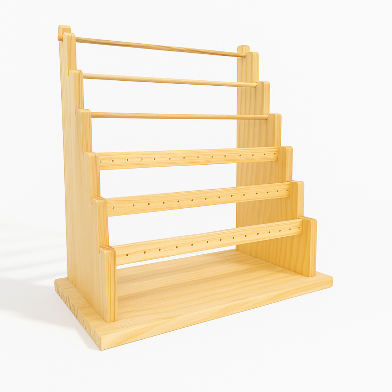 Soporte para pendientes de madera natural de 6 niveles