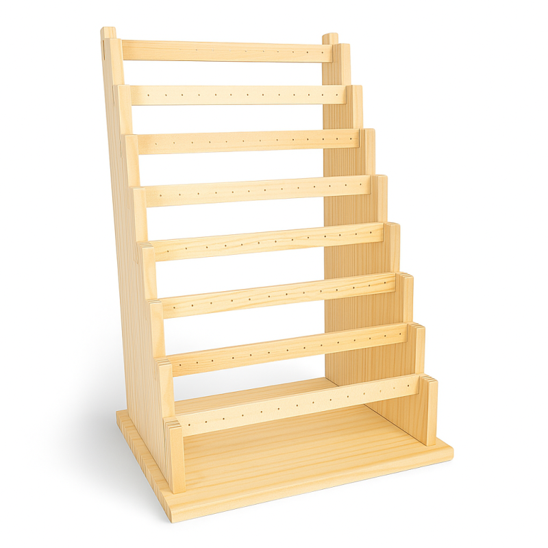 Gran expositor para pendientes con estantería de madera natural de 8 niveles