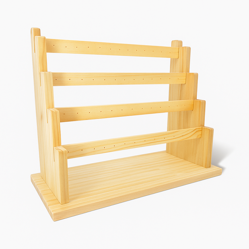 Expositor de pendientes con estantería de madera natural de 4 niveles