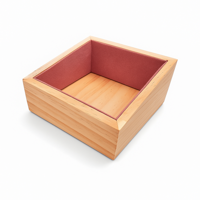 Pequeño estuche para cojín de reloj de madera y ante rosa