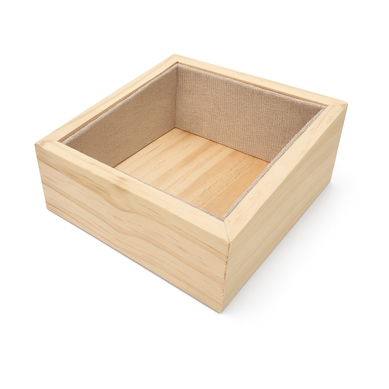 Pequeño expositor para cojín de reloj de madera y algodón beige natural