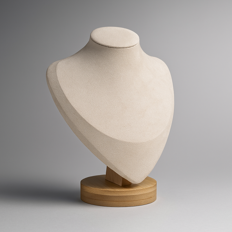 Pequeño busto de madera y ante beige claro de 17 cm