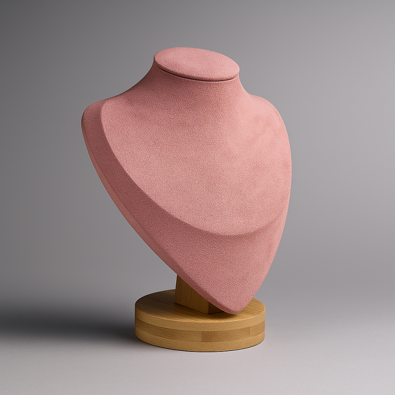 Busto pequeño de madera y ante rosa de 17 cm