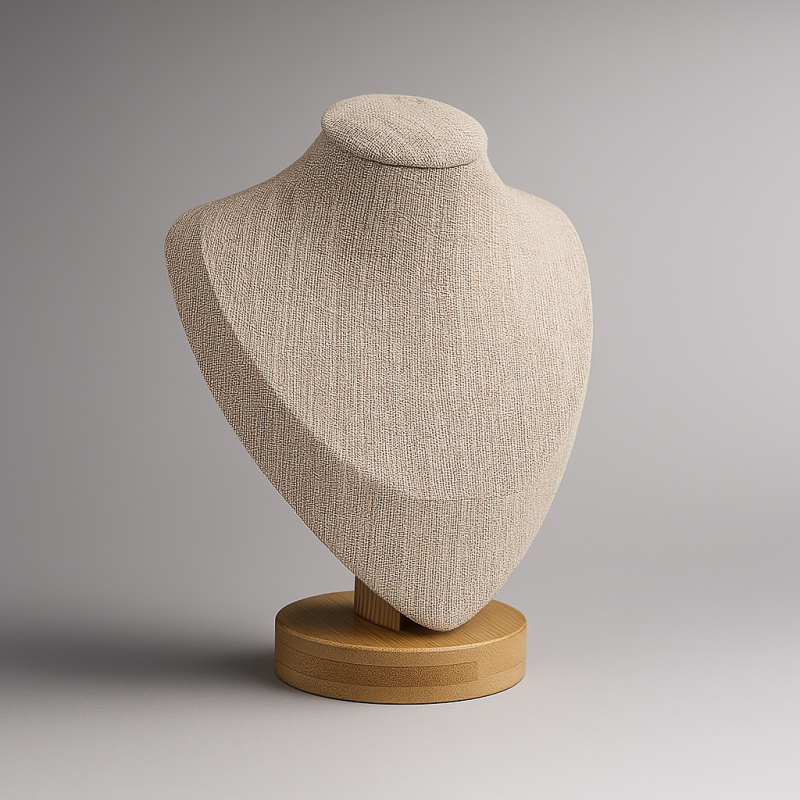 Pequeño busto de madera y algodón beige natural de 17 cm