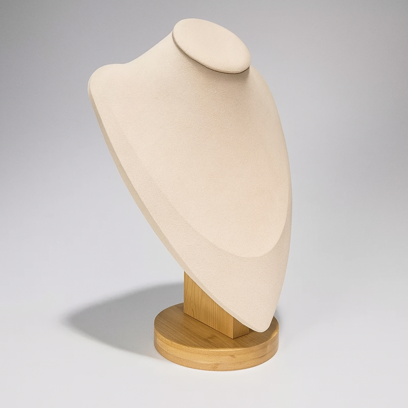 Busto grande de madera y ante beige de 28 cm