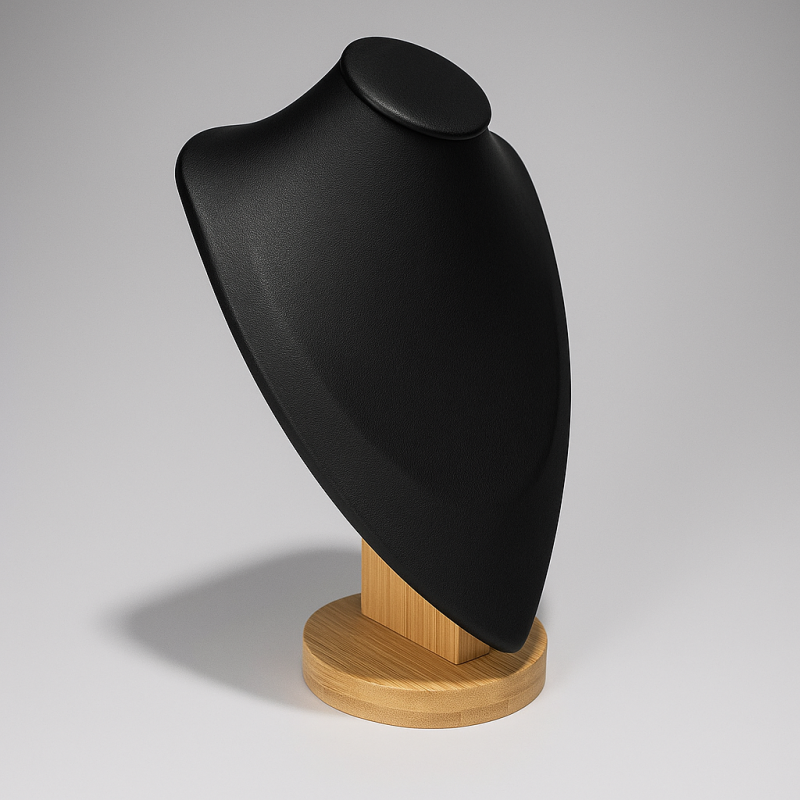 Busto grande de madera y símil piel negra de 28 cm