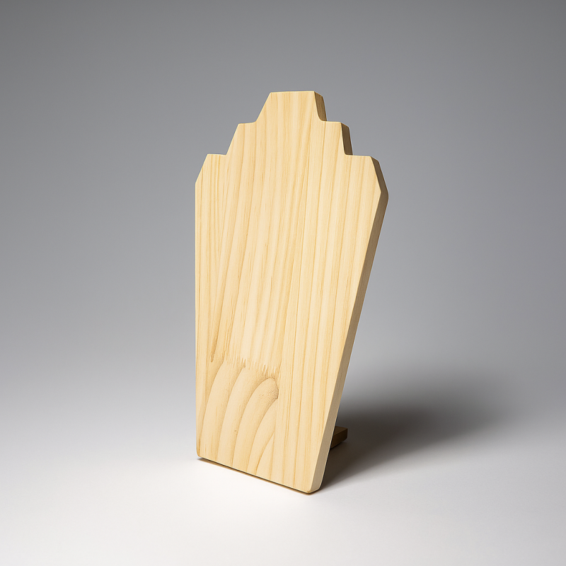 Expositor para collares con forma de busto plano de madera natural de 25 cm