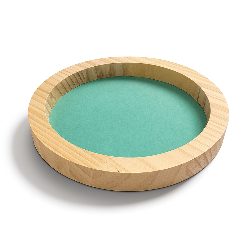 Pequeña bandeja reversible «Riviera» – Madera de pino natural y ante verde laguna