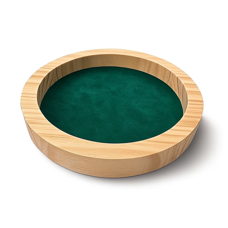 Bandeja pequeña reversible de madera natural de pino y ante verde esmeralda