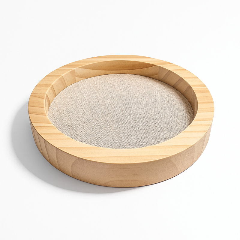 Pequeña bandeja reversible de madera de pino natural y algodón beige natural