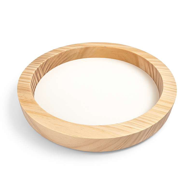 Bandeja pequeña reversible de madera natural de pino y símil piel blanca