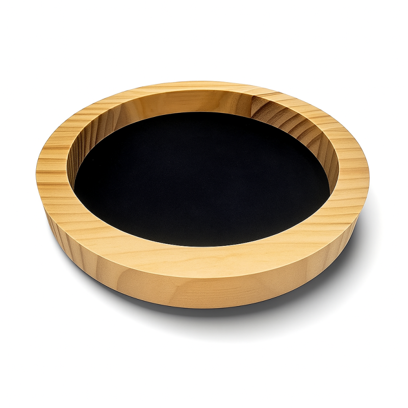 Bandeja pequeña reversible de madera natural de pino y símil piel negra