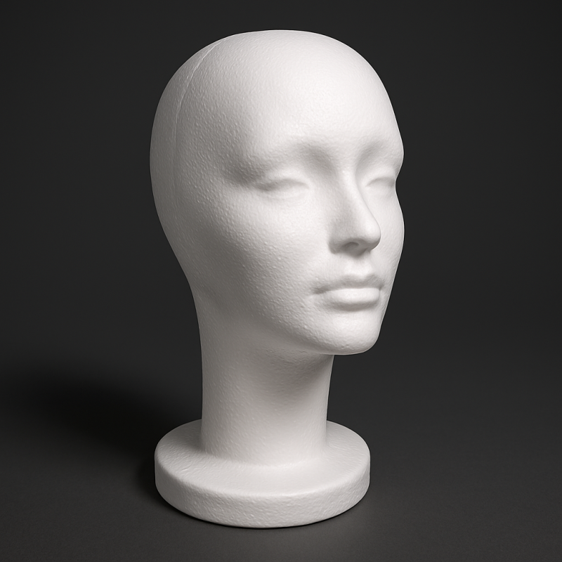 Cabeza de mujer de poliestireno blanco de 52 cm