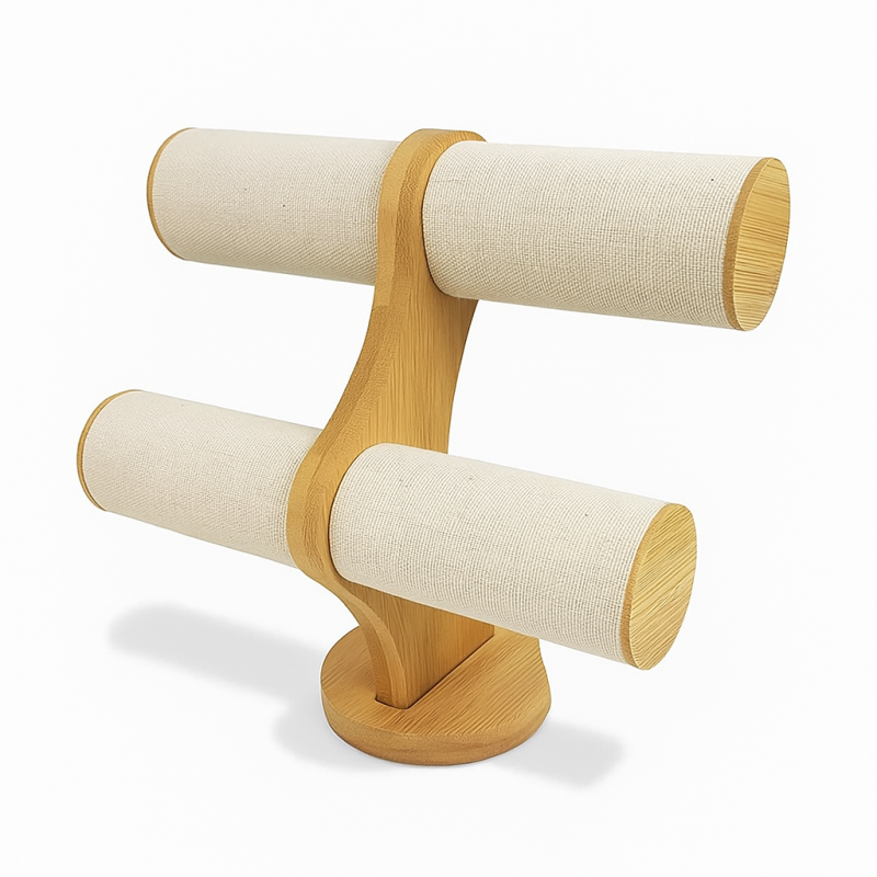 Portapulseras de 2 niveles de madera y algodón beige natural