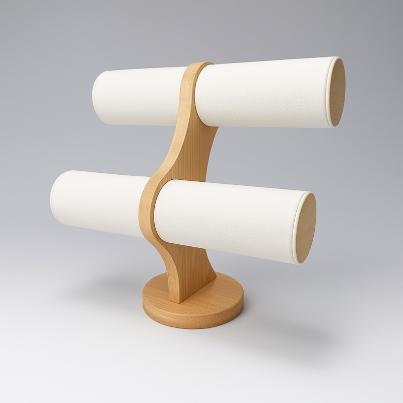 Portapulseras de 2 niveles de madera y símil piel blanco
