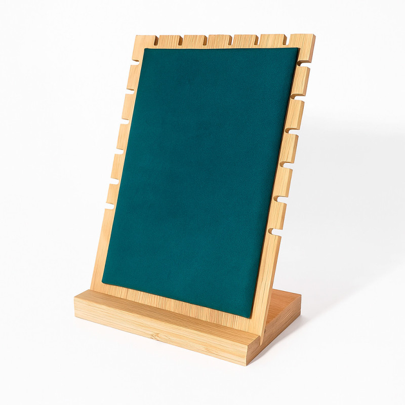 Expositor para joyas para cadenas de madera y ante verde esmeralda