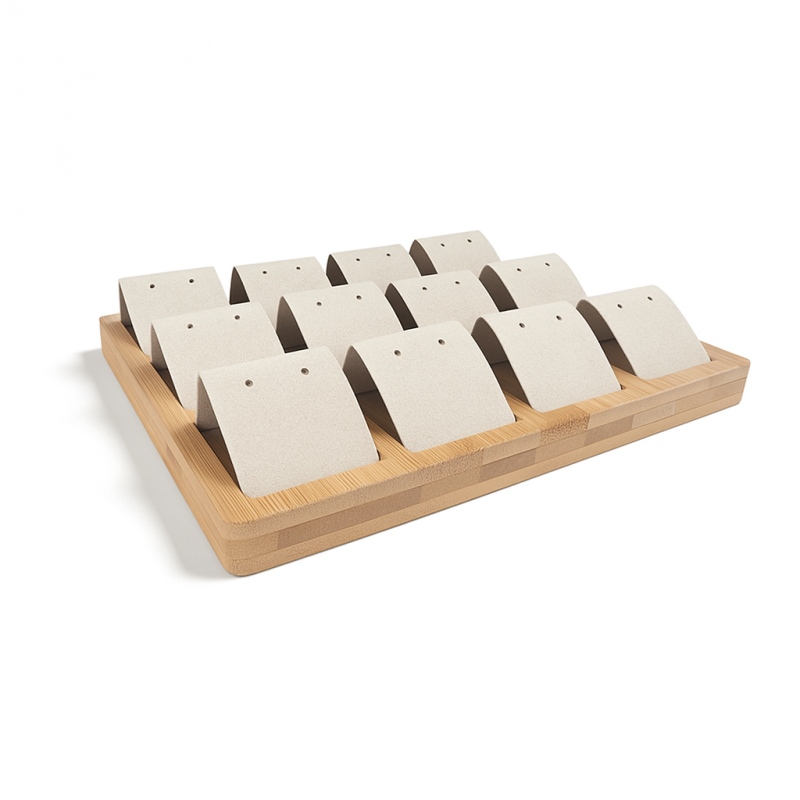 Pequeña bandeja para pendientes de madera y de ante beige