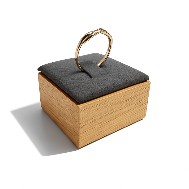 Soporte para anillos de madera y de ante gris antracita