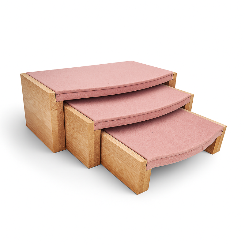 3 mesas nido de madera y ante rosa