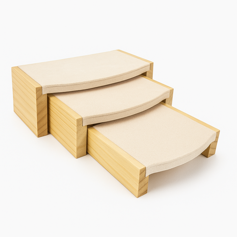 3 mesas nido de madera y ante sintético beige
