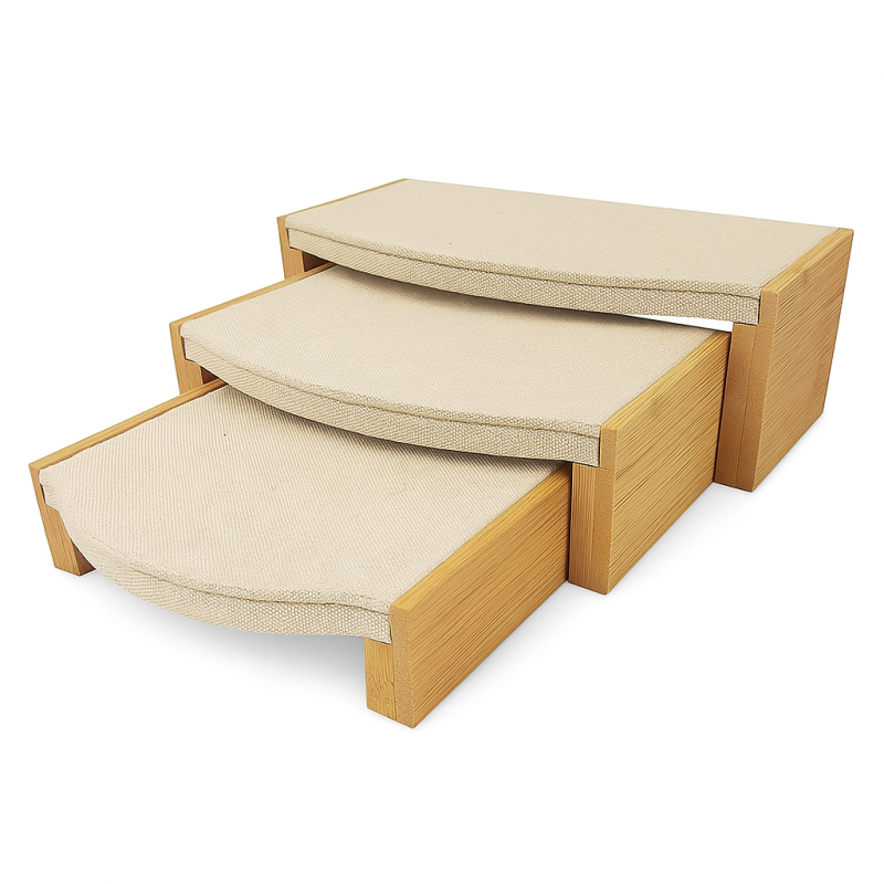 3 mesas nido de madera y algodón beige natural