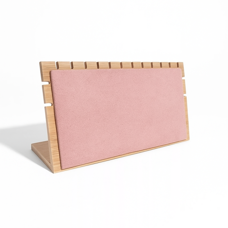 Expositor para joyas para collares de madera y de ante rosa