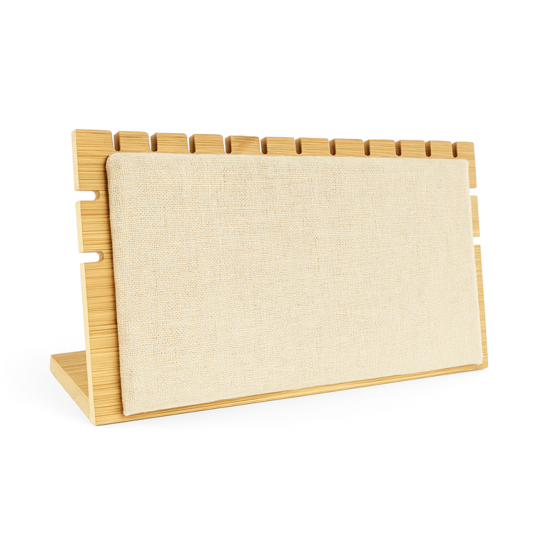 Expositor para joyas para collares de madera y algodón beige