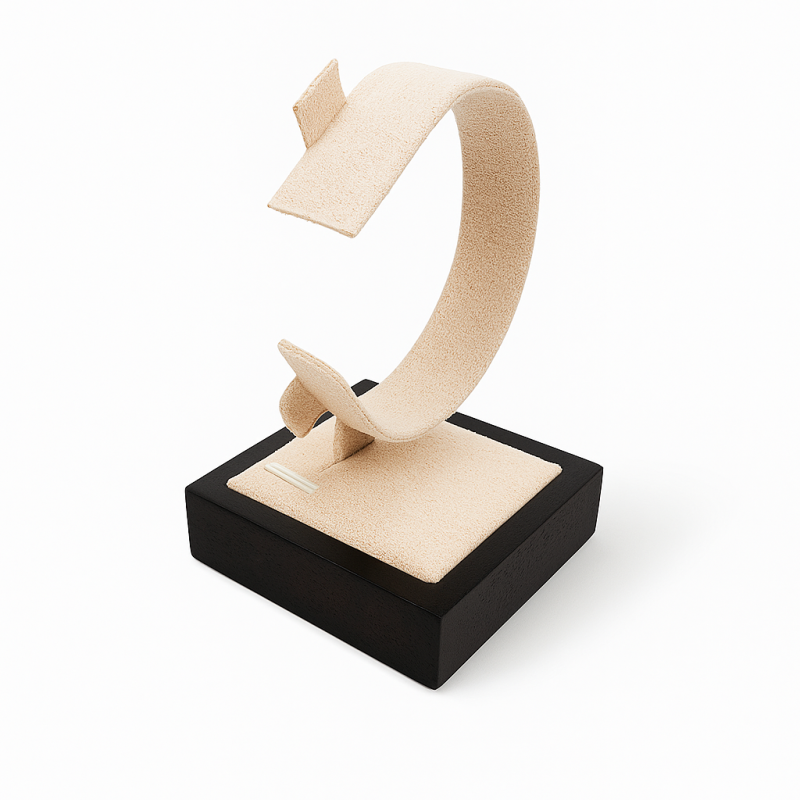 Portarrelojes individual de madera oscura con acabado de nogal - De ante beige