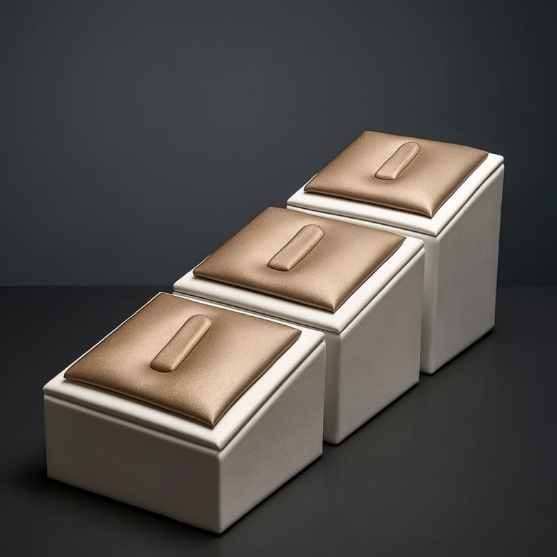 Set de 3 expositores para anillos de símil piel bicolor - Champán