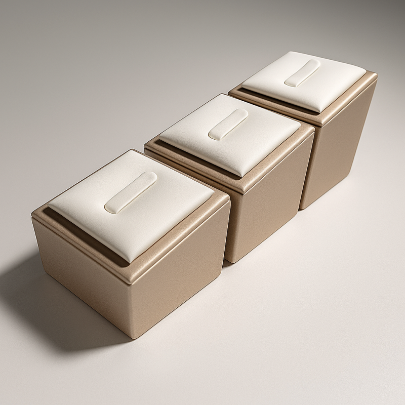 Set de 3 expositores para anillos de símil piel bicolor - Blanco
