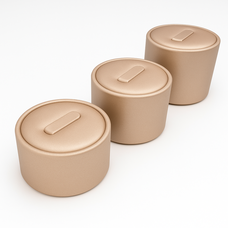 Juego de 3 soportes redondos de símil piel para anillos - Champán