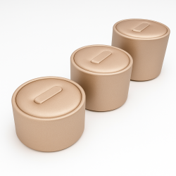 Juego de 3 soportes redondos de símil piel para anillos - Champán