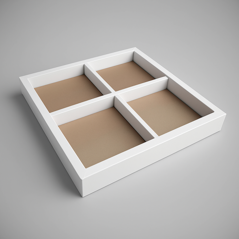 Bandeja de presentación de 4 compartimentos de símil piel, 20 x 19,5 x 2,5 cm - Champán