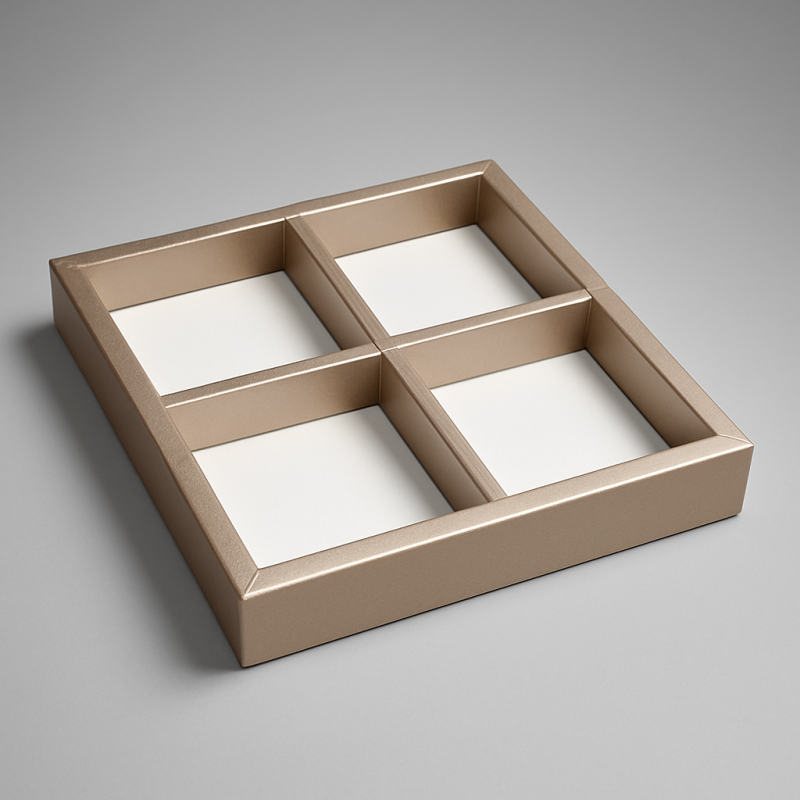 Bandeja de presentación de 4 compartimentos de símil piel 20 x 19,5 x 2,5 cm - Blanco