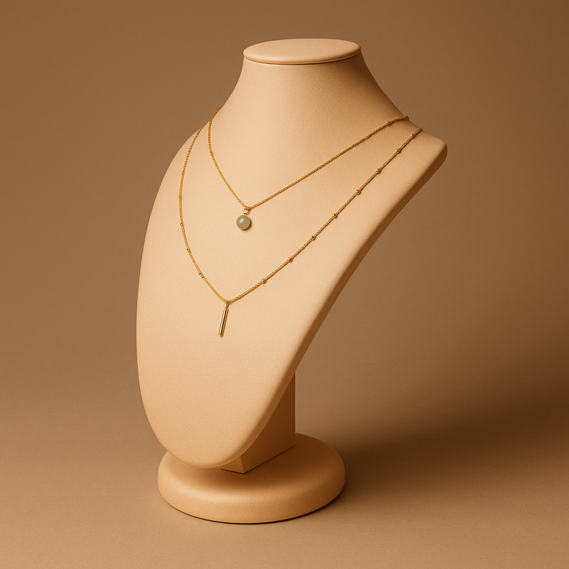 Busto para joyas revestido de símil piel color champán - 28 cm