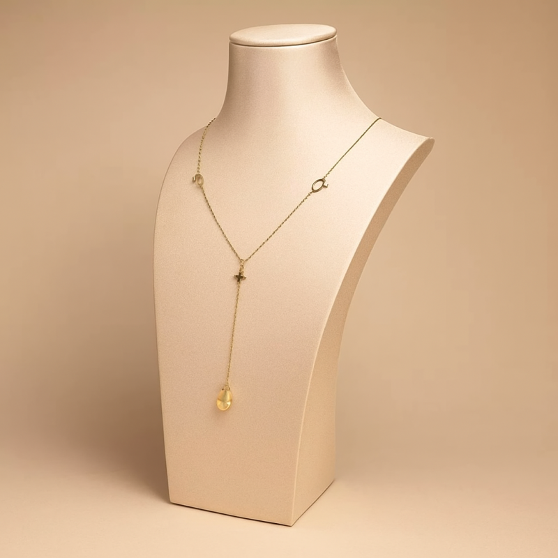 Busto para joyas de forma rectangular recubierto de símil piel color champán - 35 cm